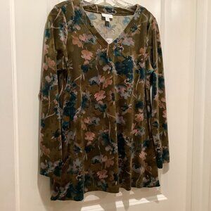 J.Jill Velour V-Neck Tunic, Ochre Moody Watercolor, size XS NWT